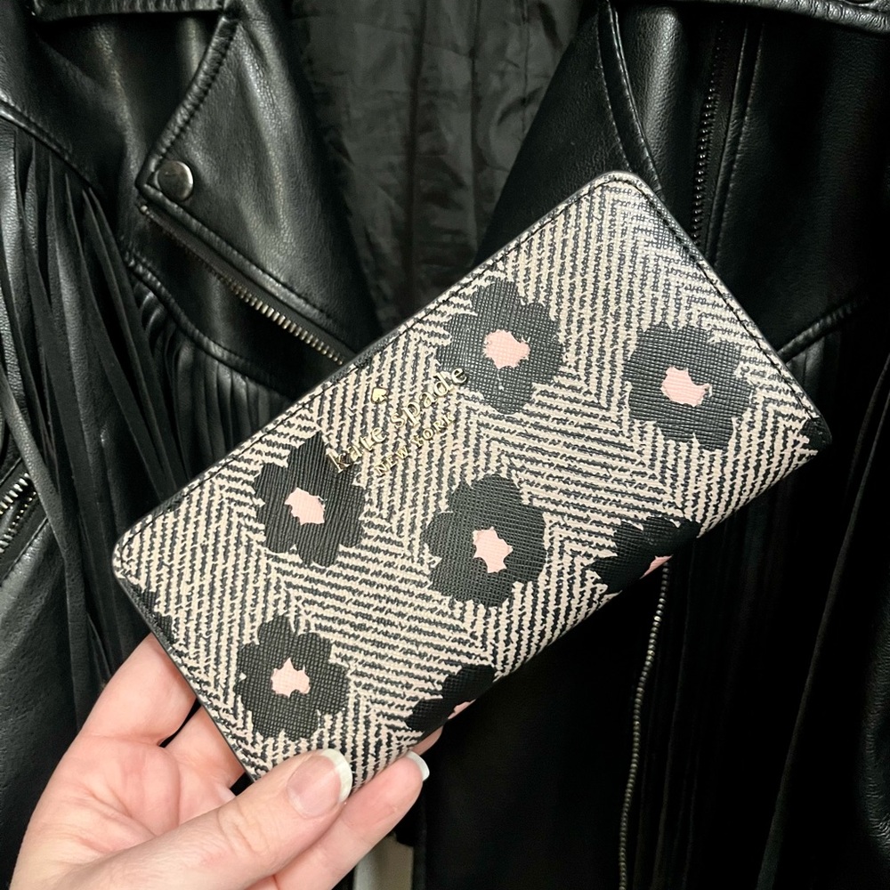 Kate Spade Black and Pink Wallet with Floral Design